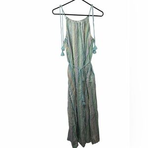 Time and Tru Women's Tie Shoulder Midi Dress Striped Linen NWOT